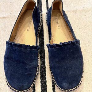 Talbots Izzy Ruffle Suede Leather Espadrilles Slip on Shoes Navy Sz 6.5M